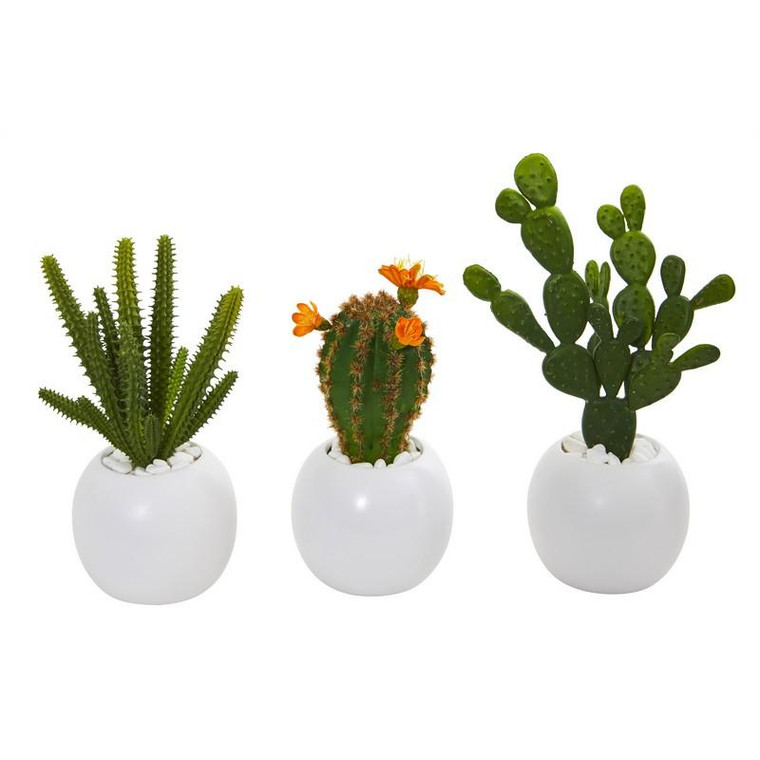 10" Mix Succulent Artificial Plant In White Planter (Set Of 3) 8634-S3 By Nearly Natural