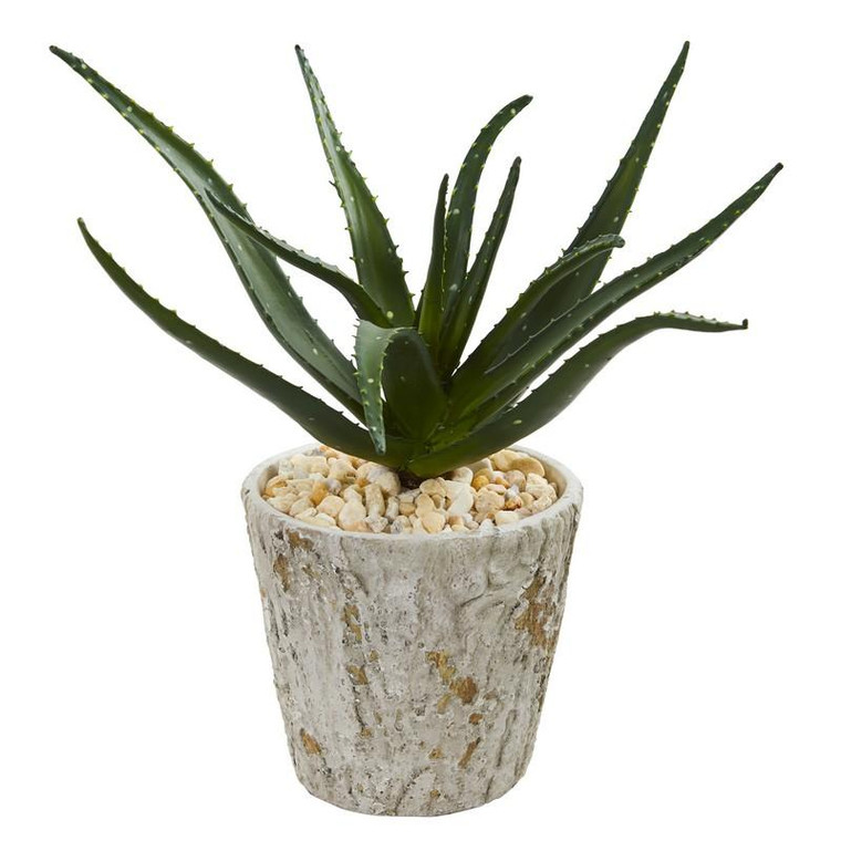 16" Aloe Artificial Plant In Weathered Planter 8656 By Nearly Natural