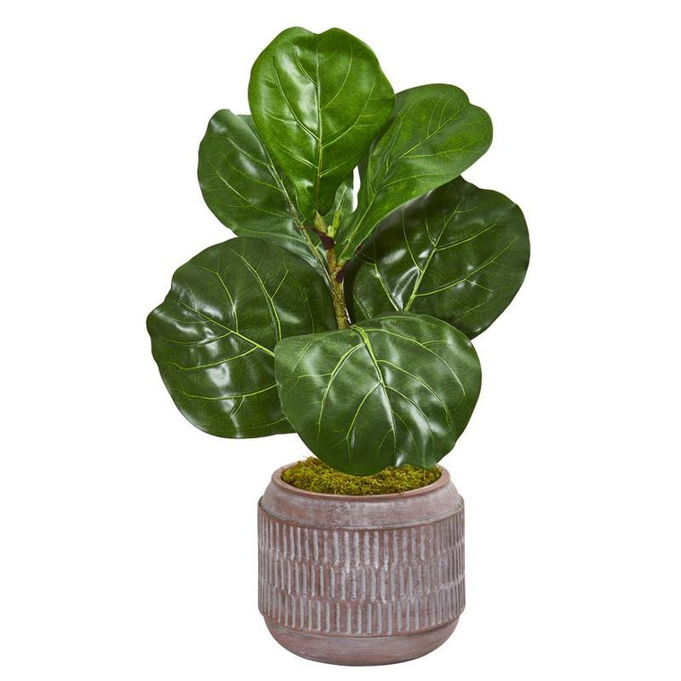 23" Fiddle Leaf Artificial Plant In Stoneware Planter 8662 By Nearly Natural