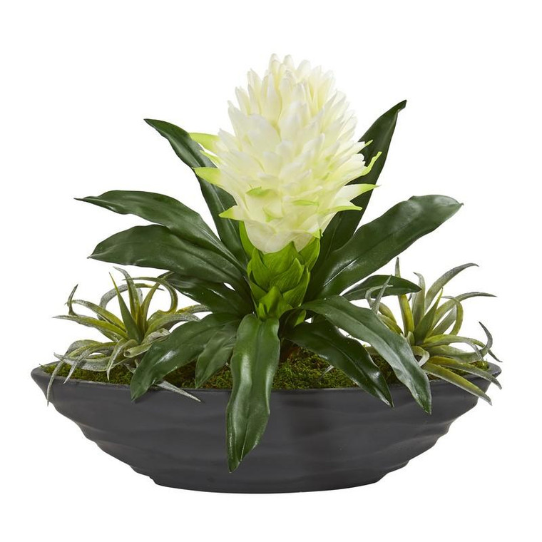 16" Bromeliad And Succulent Artificial Plant In Decorative Planter 8681 By Nearly Natural