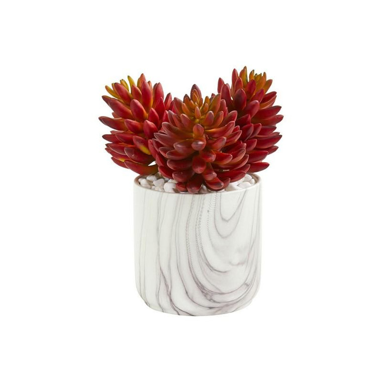 10" Succulent Artificial Plant In Marble Finish Vase 8700 By Nearly Natural