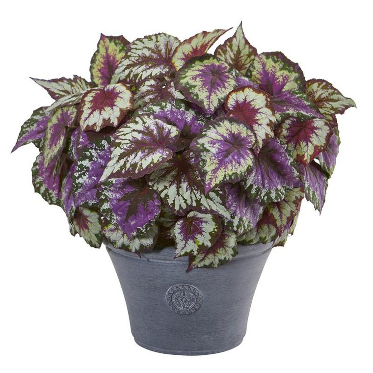 22" Begonia Artificial Plant In Gray Planter 8793 By Nearly Natural