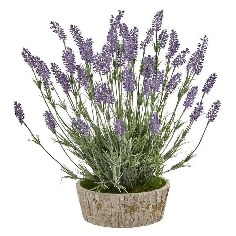 20" Lavender Artificial Plant In Weathered Oak Planter 8811 By Nearly Natural