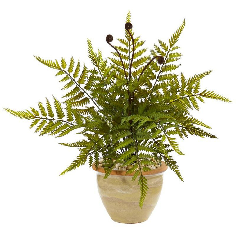 18" Fern Artificial Plant In Ceramic Planter 8816 By Nearly Natural