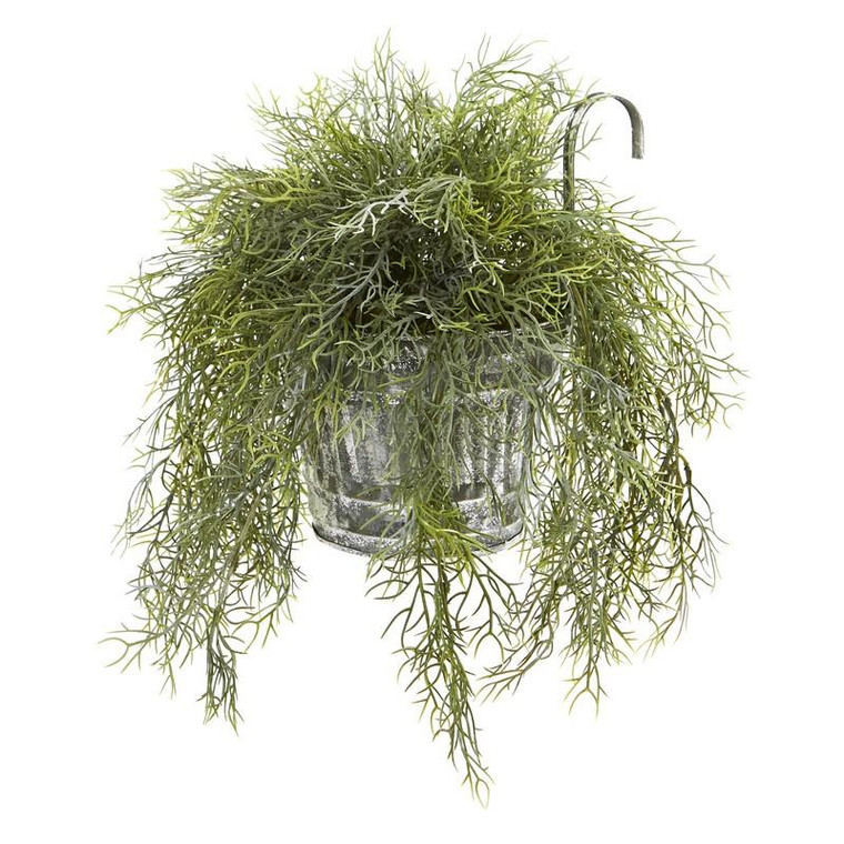 10" Tillandsia Moss Artificial Plant In Vintage Hanging Metal Pail 8860 By Nearly Natural