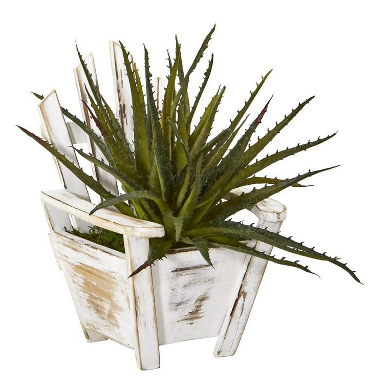 11" Aloe Succulent Artificial Plant In Chair Planter 8866 By Nearly Natural