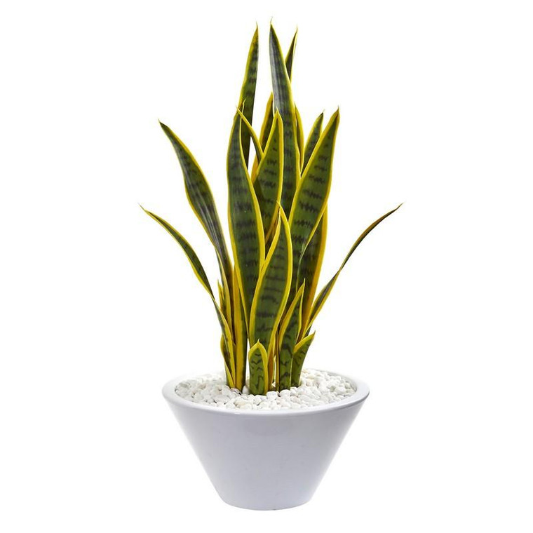 2' Sansevieria Artificial Plant In White Bowl 9080 By Nearly Natural