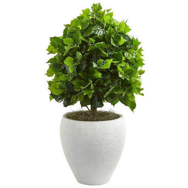 2.5' Ficus Artificial Tree In White Planter 9093 By Nearly Natural