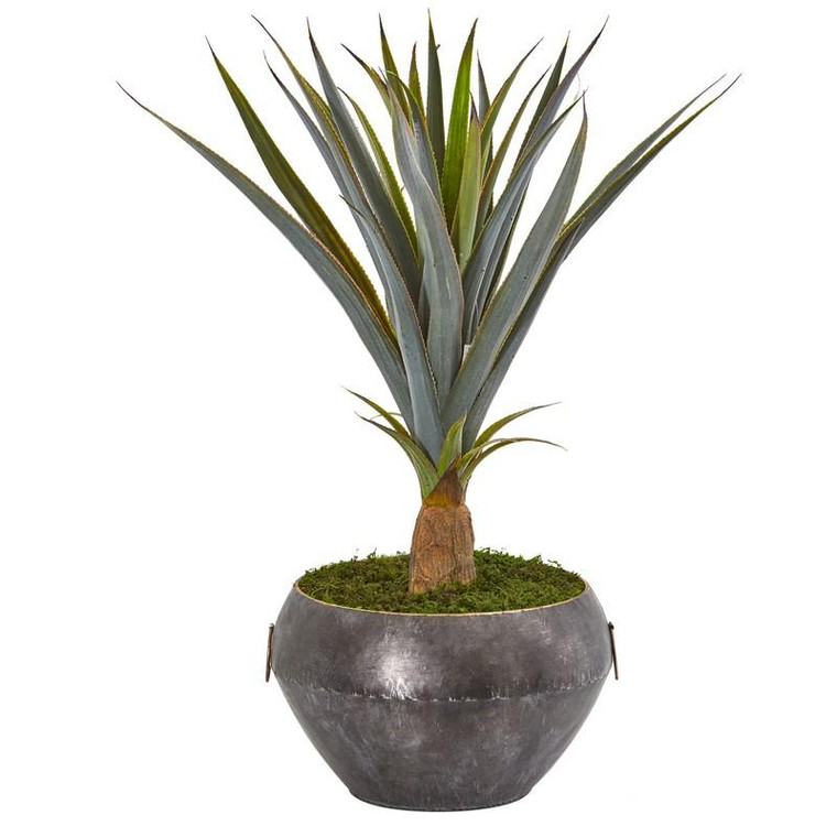 2.5' Agave Artificial Plant In Metal Bowl 9491 By Nearly Natural
