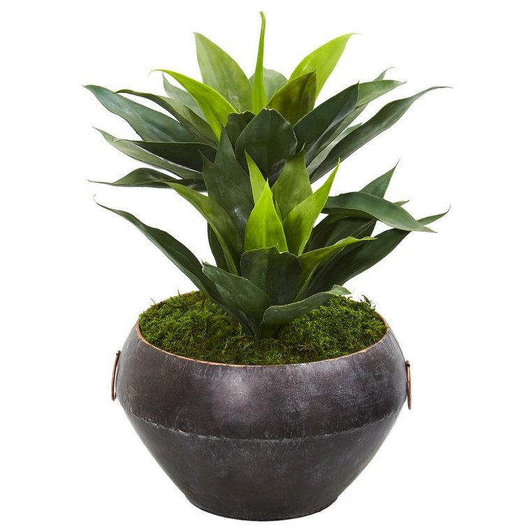 21" Agave Artificial Plant In Metal Bowl 9513 By Nearly Natural