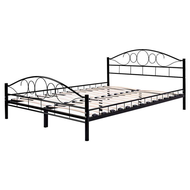 Black Steel Bed Frame with Wood Slats-Twin size