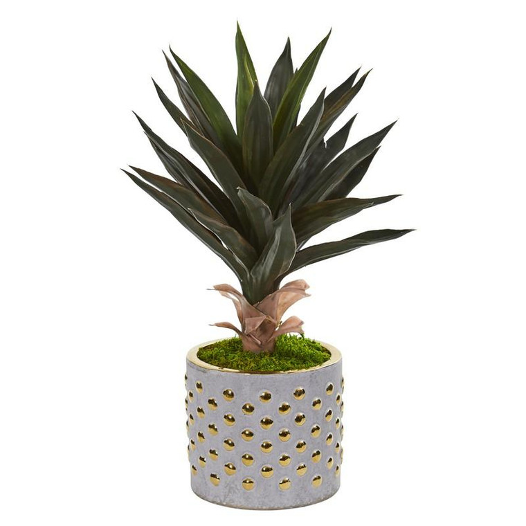 21" Agave Artificial Plant In Designer Planter 9776 By Nearly Natural