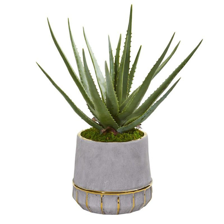 20" Aloe Artificial Plant In Stoneware Planter 9778 By Nearly Natural