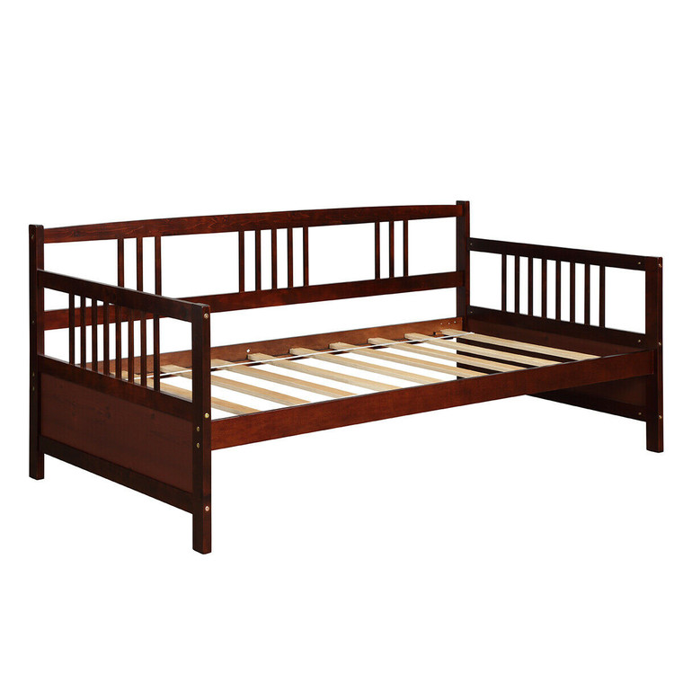 Twin Size Wooden Slats Daybed Bed with Rails-Chocolate