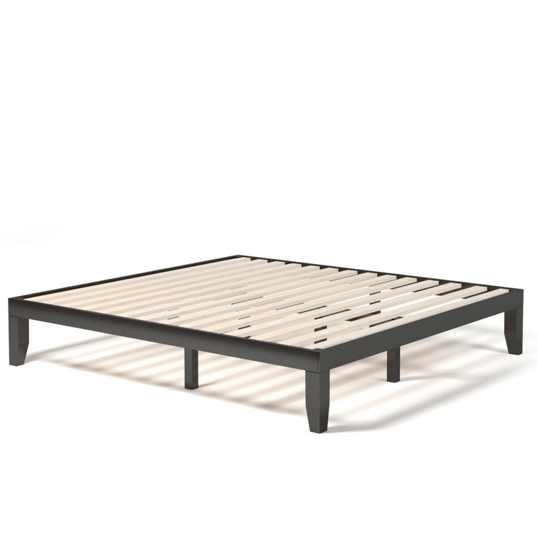 14 Inch King Size Wood Platform Bed Frame-Brown