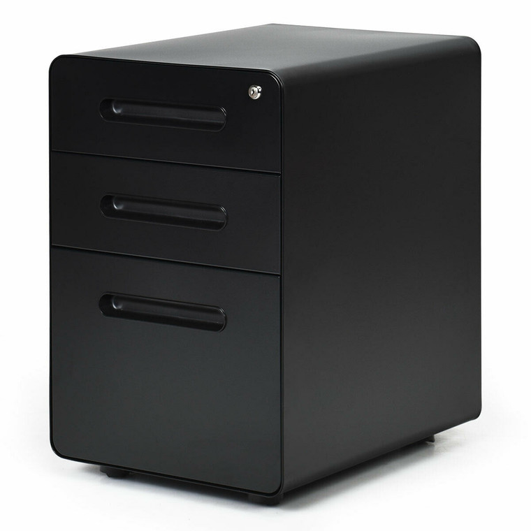 3-Drawer Mobile File Cabinet with Anti-tilt Mechanism Legal-Black