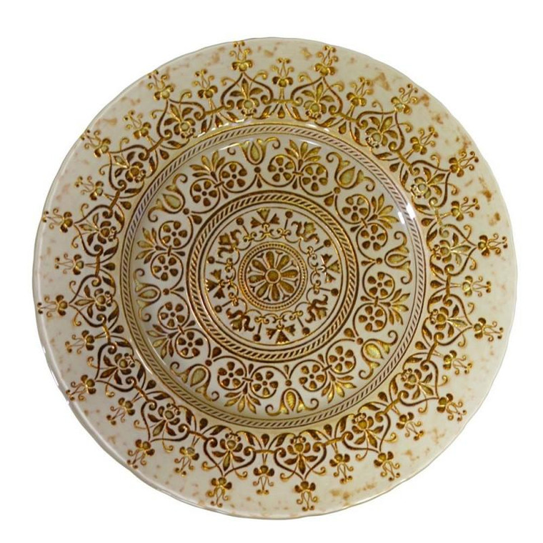 Monaco Beige/White Glass Charger, 13.25" (Pack Of 6) MON-340BEI-GOLD By 10 Strawberry Street