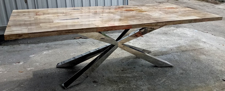 AFD 12016327 Amazing Petrified Wood Table With Stainless Steel Leg 250 Cm