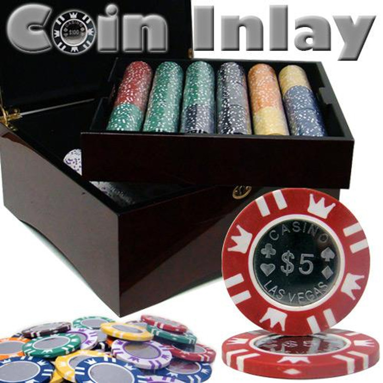 750 Ct Mahogany Custom Packaged - Coin Inlay 15 Gram Chips CSCI-750MC By Brybelly