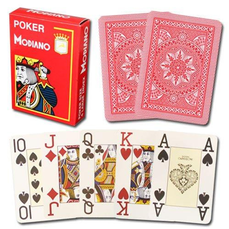 Modiano Cristallo Poker Size, 4 Pip Jumbo Red GMOD-819 By Brybelly