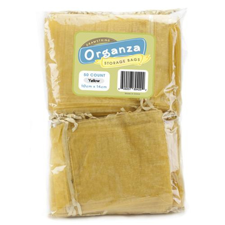 Lot Of 50 Yellow Drawstring Organza Storage Bags MORG-006 By Brybelly