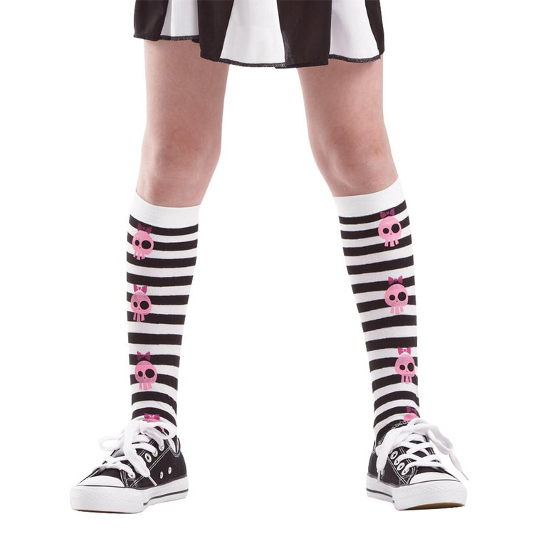 Striped Skull Knee High Costume Tights, L MCOS-204L By Brybelly