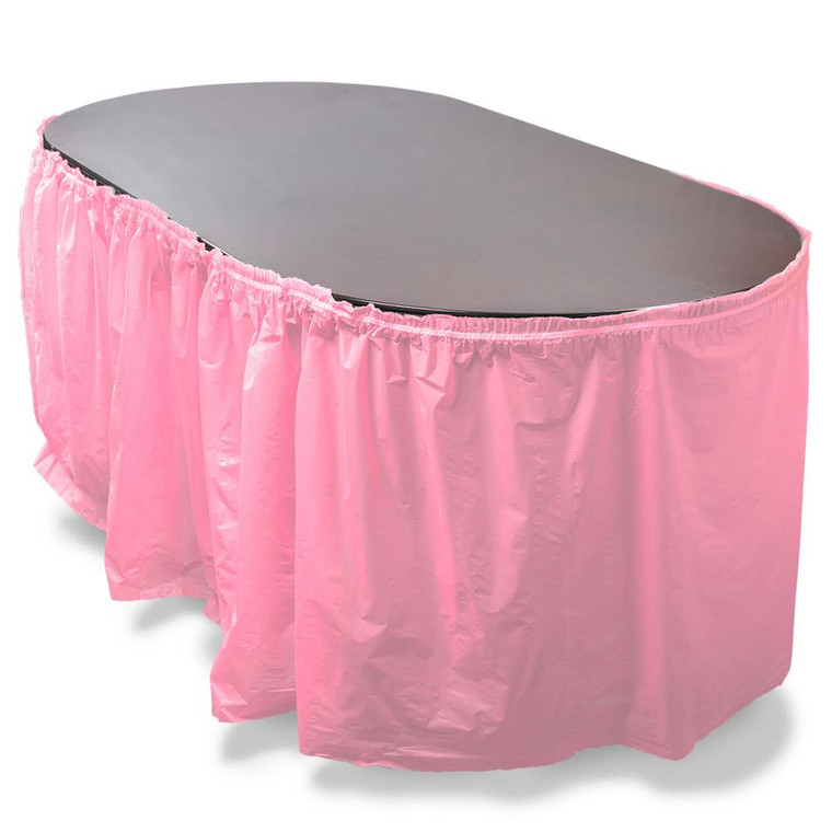 14' Pink Reusable Plastic Table Skirt, Extends 20'+ MPAR-454 By Brybelly