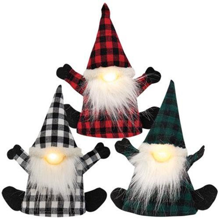 Plush Plaid Santa Gnome Bottle Topper W/Led Light 3 Asstd. (Pack Of 3) GZOE2728 By CWI Gifts
