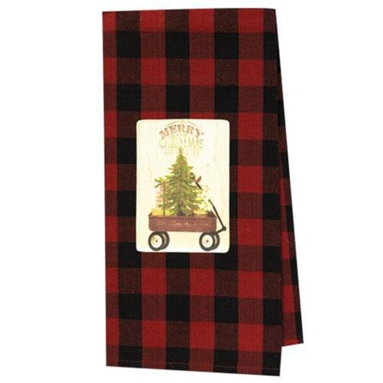 Merry Christmas Red Wagon Dish Towel GRJ820 By CWI Gifts