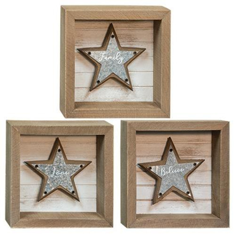 *Believe Family Love Star Box Sign 3 Asstd. (Pack Of 3) G90397 By CWI Gifts