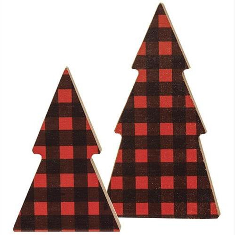 2/Set Red Buffalo Check Trees G35069 By CWI Gifts