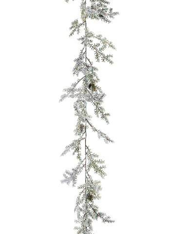 6' Iced Cedar Pine Garland With Cone Green Ice (Pack Of 6) YZP986-GR/IC By Silk Flower