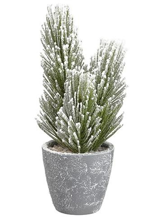 10.5" Snowed Pine X3 In Paper Mache Pot Green Snow (Pack Of 6) YTM861-GR/SN By Silk Flower