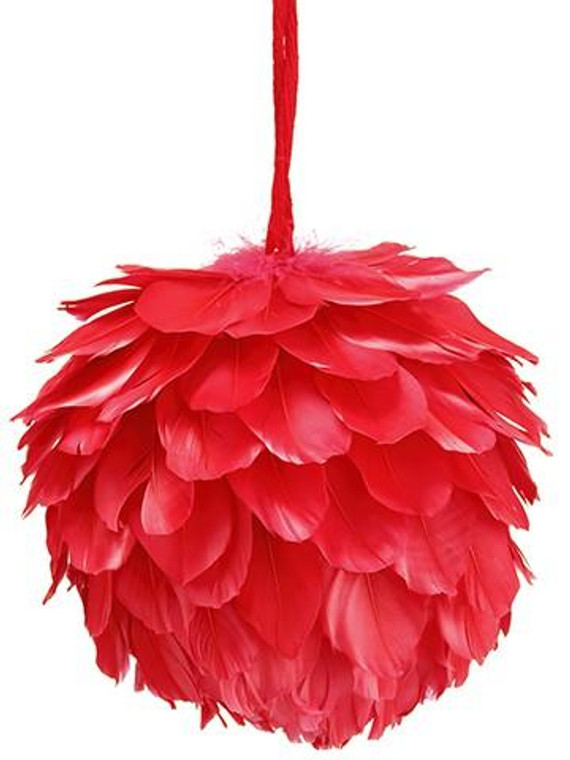 5.5" Feather Ball Ornament Red (Pack Of 6) XN3004-RE By Silk Flower