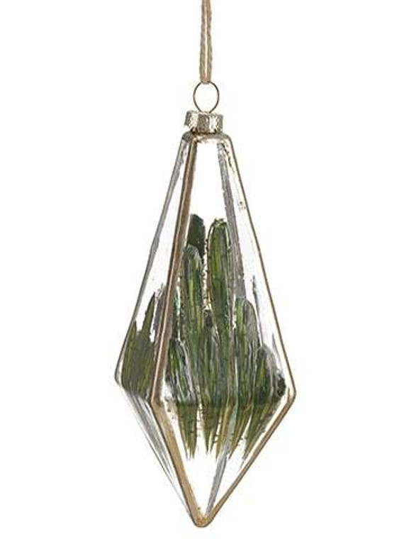 5.5" Cactus Glass Finial Ornament Green Clear (Pack Of 12) XGN087-GR/CW By Silk Flower