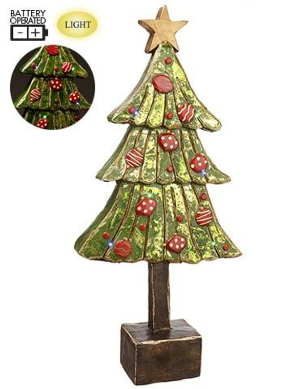 37" Battery Operated Star Tree With Light Green Red XAT835-GR/RE By Silk Flower