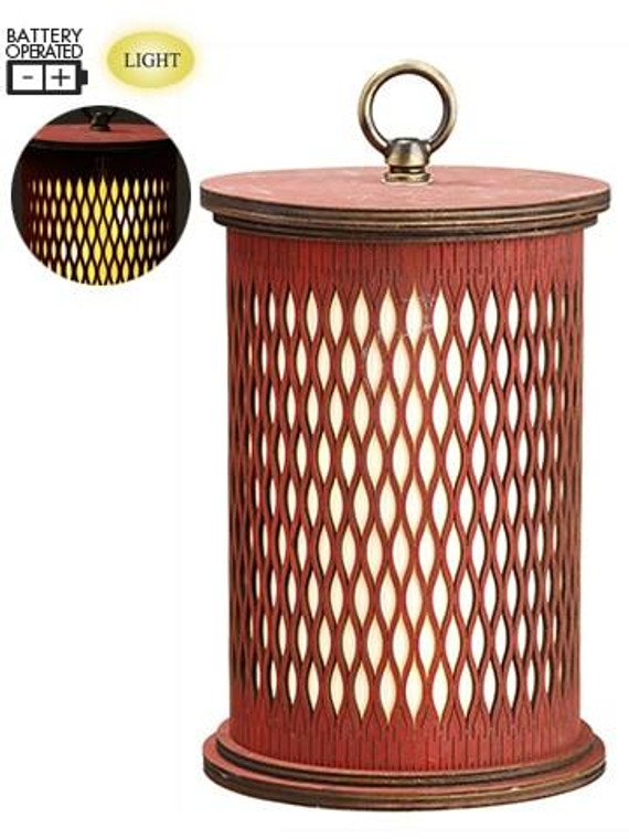 9.75"H X 5.75"D Battery Operated Lantern With Light Red XAT576-RE By Silk Flower