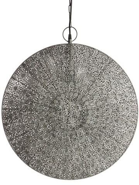 24" Filigree Metal Disc Hanging Lamp Gray (Pack Of 2) XAH113-GY By Silk Flower
