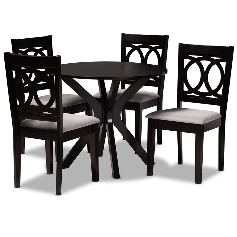 Baxton Studio Sanne Modern And Contemporary Grey Fabric Upholstered And Dark Brown Finished Wood 5-Piece Dining Set Sanne-Grey/Dark Brown-5PC Dining Set