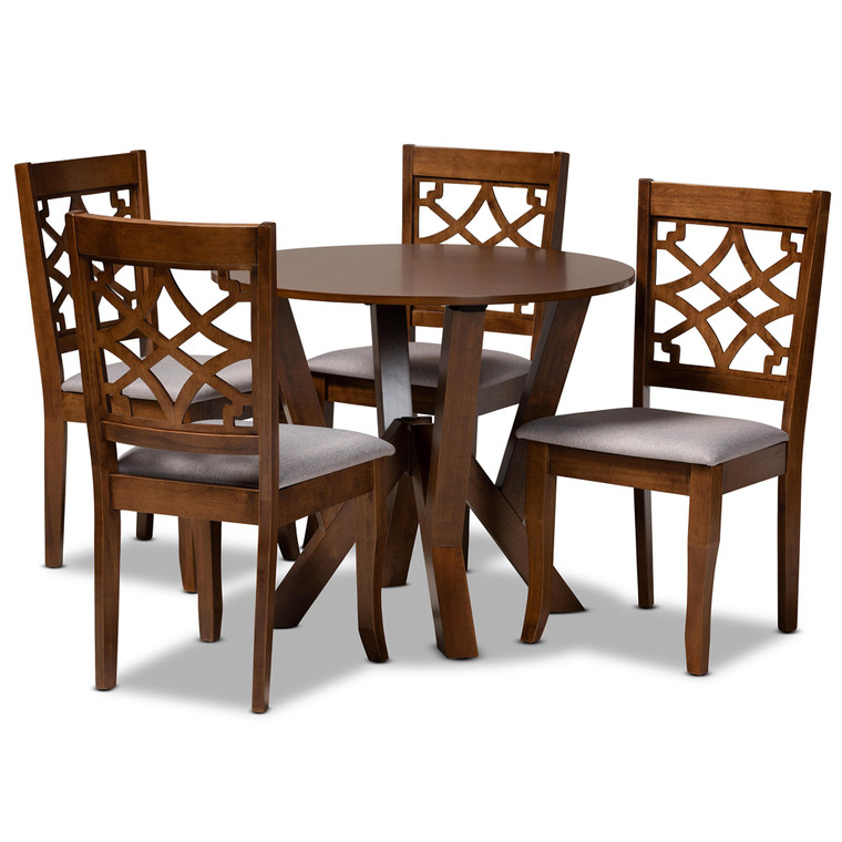 Baxton Studio Alisa Modern And Contemporary Grey Fabric Upholstered And Walnut Brown Finished Wood 5-Piece Dining Set Alisa-Grey/Walnut-5PC Dining Set