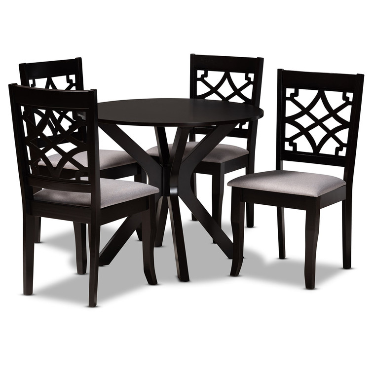 Baxton Studio Elena Modern And Contemporary Grey Fabric Upholstered And Dark Brown Finished Wood 5-Piece Dining Set Elena-Grey/Dark Brown-5PC Dining Set