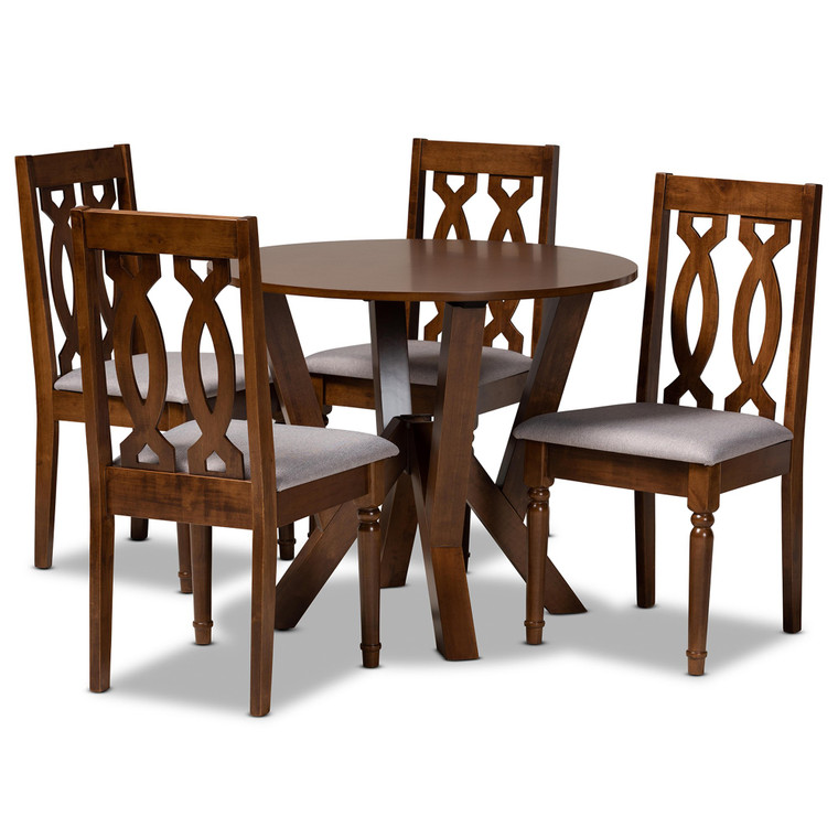 Baxton Studio Elaine Modern And Contemporary Grey Fabric Upholstered And Walnut Brown Finished Wood 5-Piece Dining Set Elaine-Grey/Walnut-5PC Dining Set
