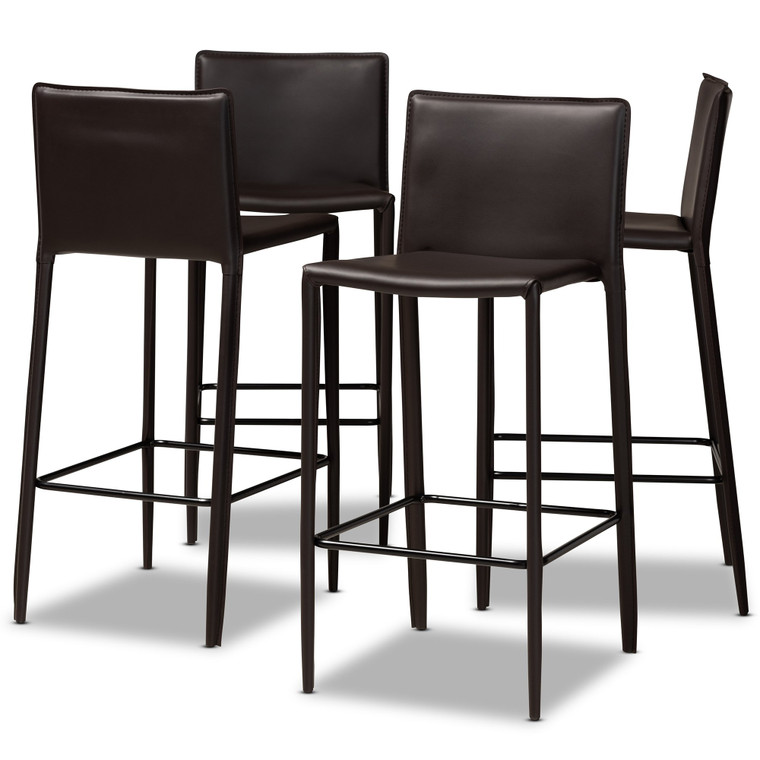 Baxton Studio Malcom Modern And Contemporary Brown Faux Leather Upholstered 4-Piece Bar Stool BA-4-Brown-BS