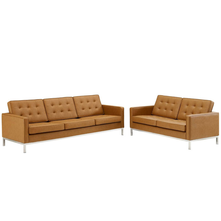 Loft Tufted Upholstered Faux Leather Sofa And Loveseat Set EEI-4106-SLV-TAN-SET By Modway
