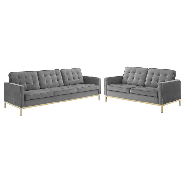 Loft Gold Stainless Steel Leg Performance Velvet Sofa And Loveseat Set EEI-4099-GLD-GRY-SET By Modway