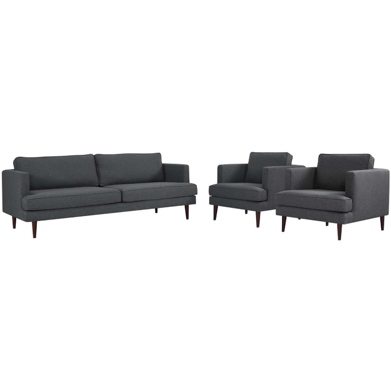 Agile 3 Piece Upholstered Fabric Living Room Set EEI-4081-GRY-SET By Modway