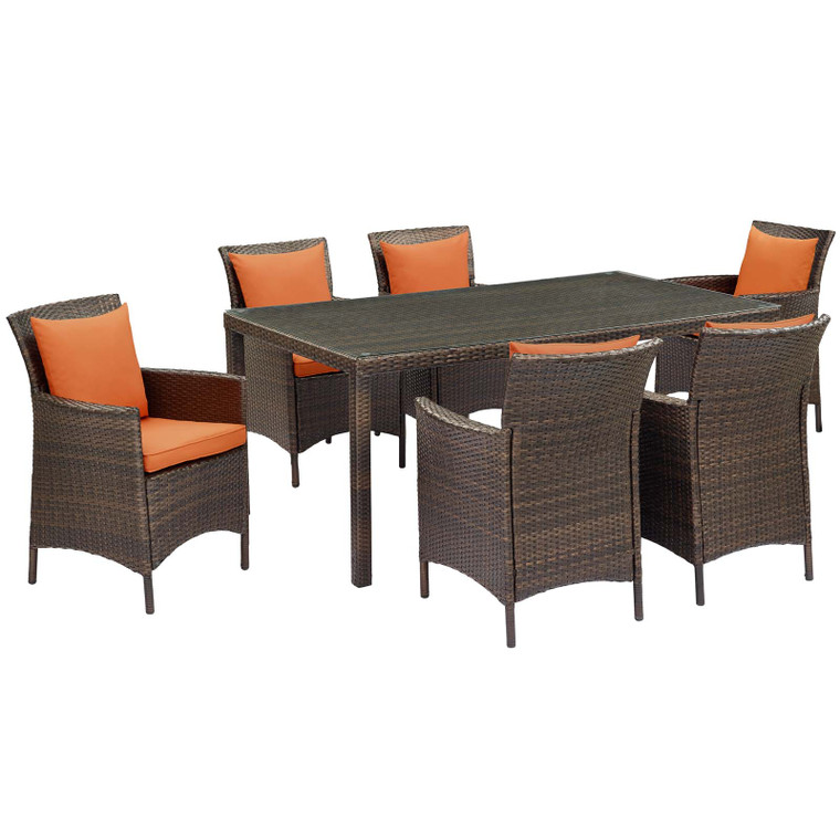 Conduit 7 Piece Outdoor Patio Wicker Rattan Dining Set EEI-4032-BRN-ORA-SET By Modway