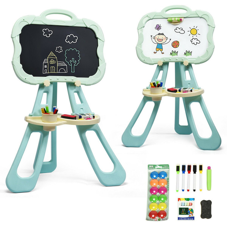 4 In 1 Double Sided Magnetic Kids Art Easel-Green TY580169GN