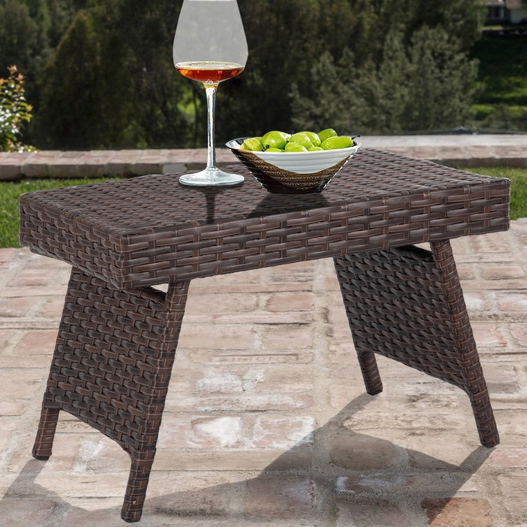 Folding Pe Rattan Side Coffee Table Patio Garden Furniture HW63889