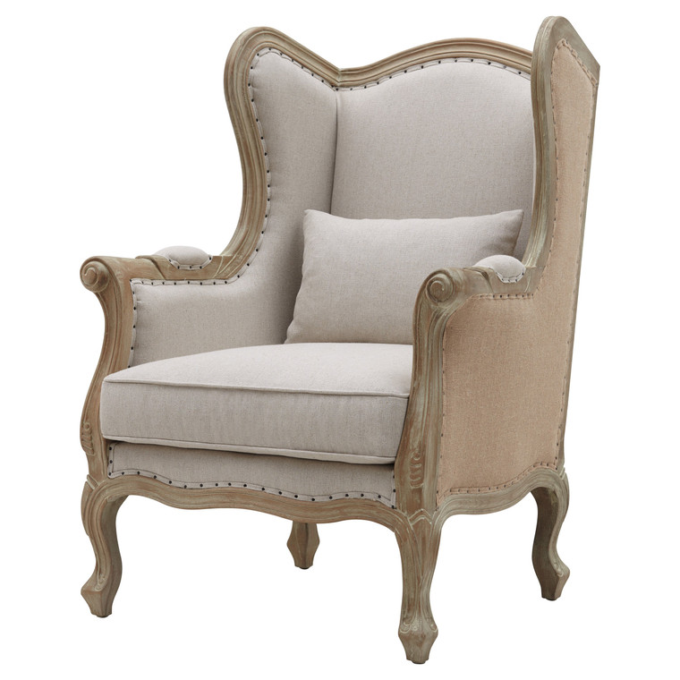 Guinevere Burlap Wing Arm Chair 3900010-LSB By New Pacific Direct